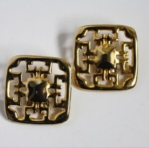 Vintage 1980s Clip On earrings Chunk Brutalist square abstract openwork